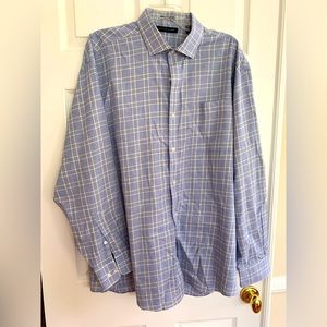 Tommy Hilfiger Men’s Shirt: Blue/White Plaid, Button-Down, Long Sleeves 17/17.5